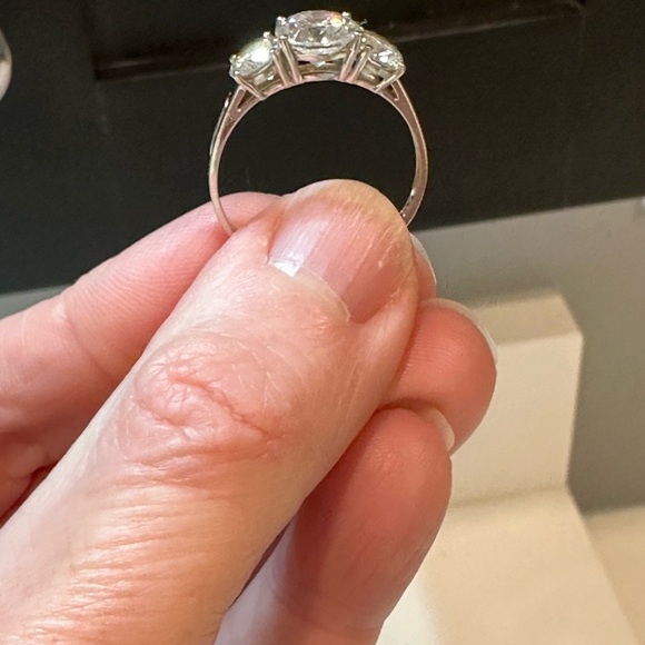 Diamonique Three Stone Platinum Clad Ring - Picture 4 of 5